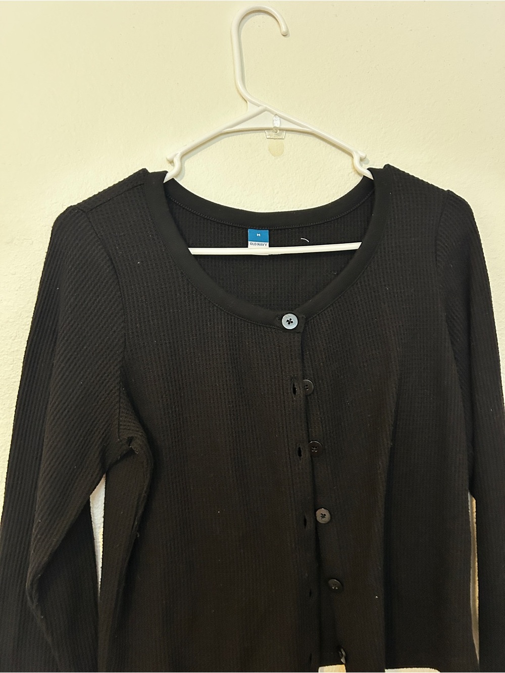 Old Navy Black Ribbed Button-Front Long Sleeve Top